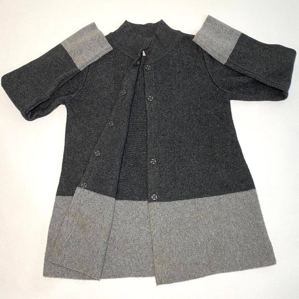 Benedetta B. Two-Tone Charcoal/Gray Knit Wool Jacket Mock Neck Snap Cardigan Siz